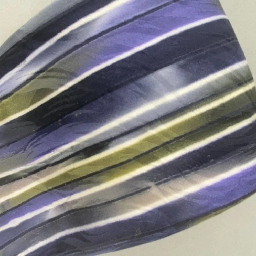 ROBERT DASKAL Mens 100% Silk Tie Blue Purple Green Striped Abstract Artsy 57.5x4